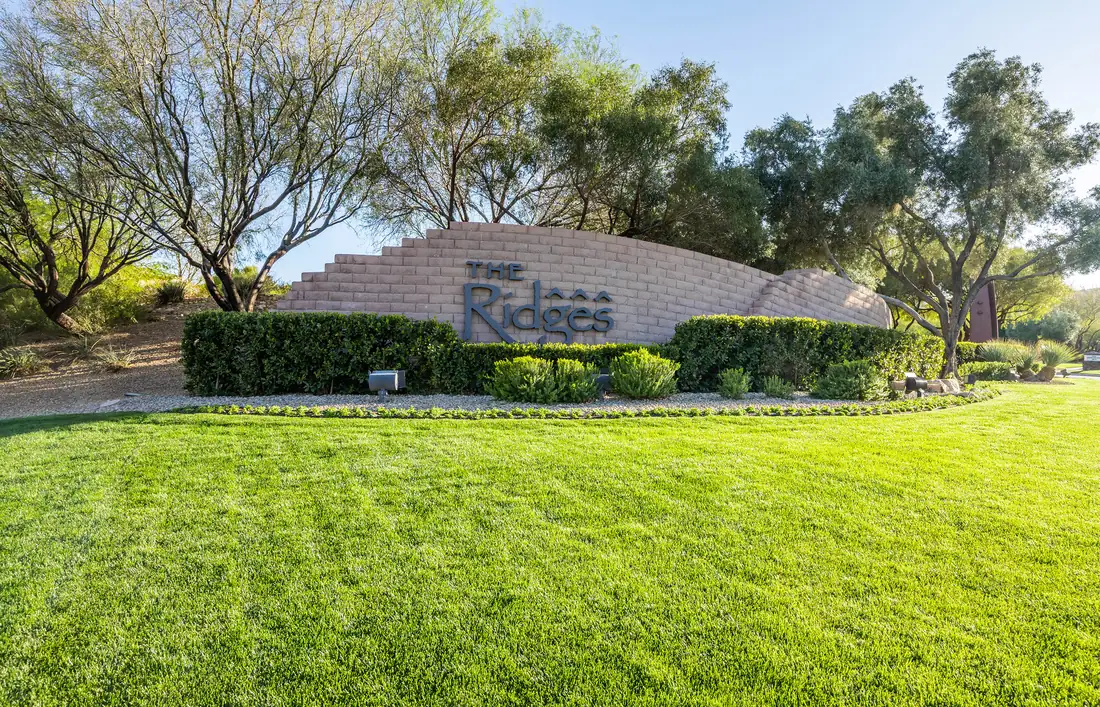 Landscaped entrance sign for The Ridges community in Summerlin